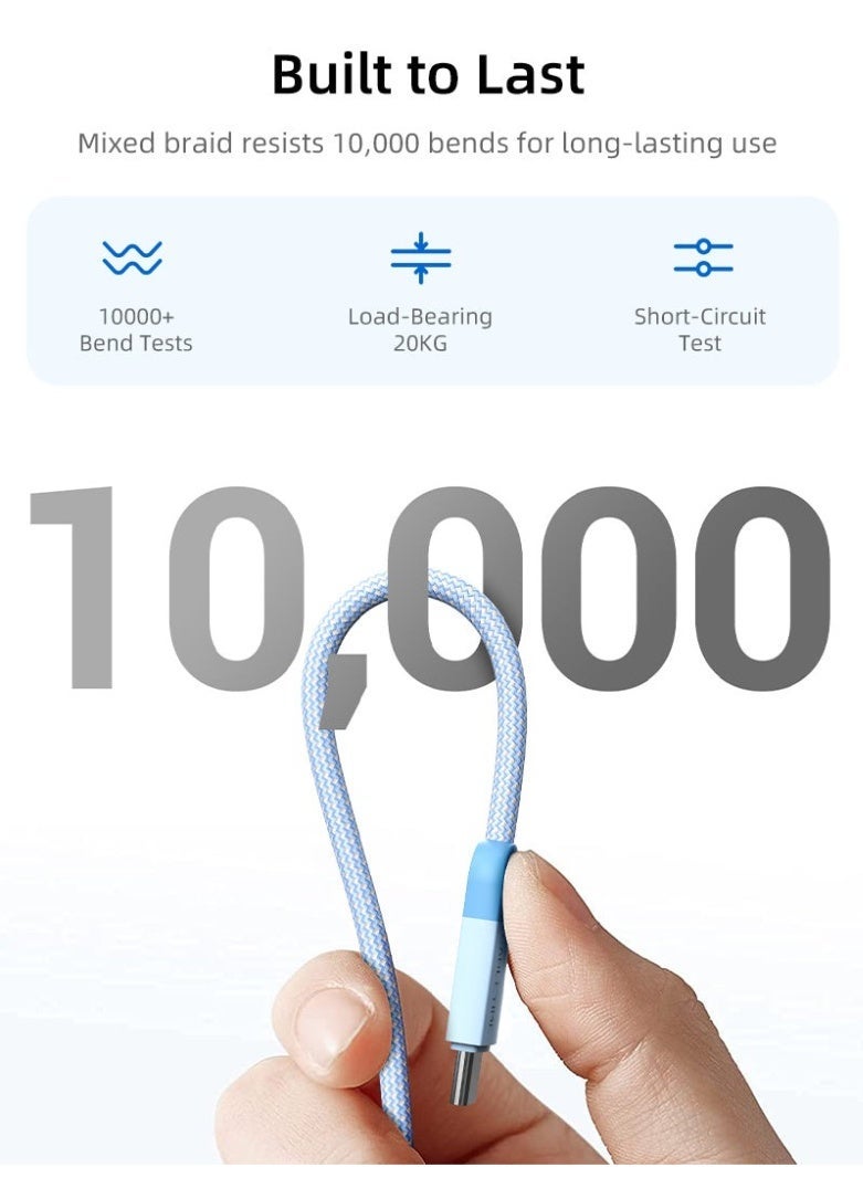 كابل تايم كابل شحن سريع USB-C إلى USB-C بقوة 100 واط، مضفر بطول مترين، متوافق مع أجهزة آيفون 17/16/16 بلس/16 برو/16 برو ماكس/15 - Image 4